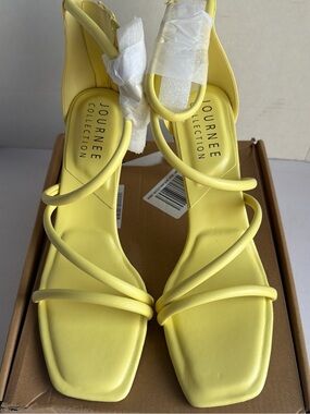 Journee Collection Yellow Strappy Square-Toe Heeled Sandals